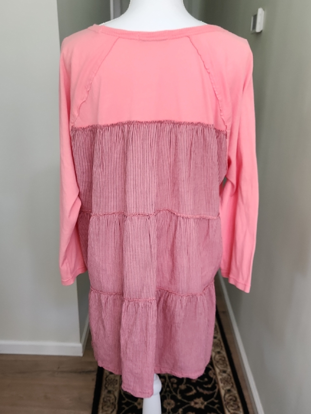 Mododoc Mixed Media Tunic 1X Cotton Long Sleeve Relaxed Pink